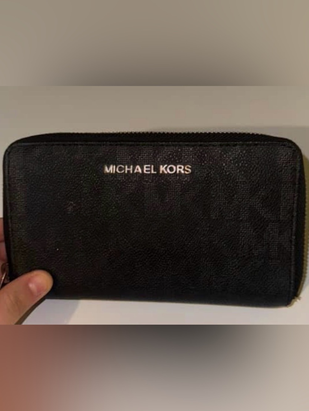 Michael Kors Black Zip-Around Leather Wallet with Gold Logo
